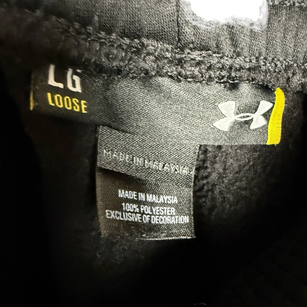 Under Armour Men SZ L Loose Fleece Pants Black Straight Leg Gym Hike Active UA